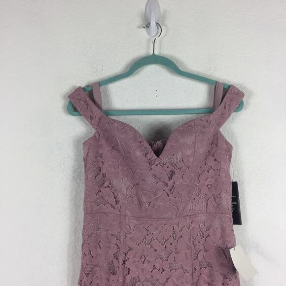 NWT Lulus Swept Up Maeve Pink Lace Off-the-Shoulder Mermaid Maxi Dress Medium - Picture 4 of 16